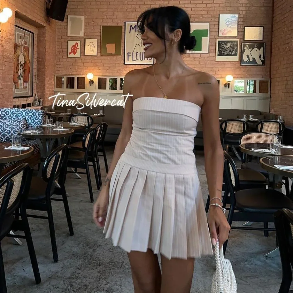 Zara Strapless Mini Pleated Dress Pale Pink NWT_14